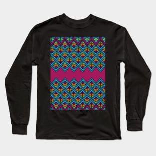 Art Deco Honeycomb Peacock Feathers Motif Pattern Mosaic Long Sleeve T-Shirt